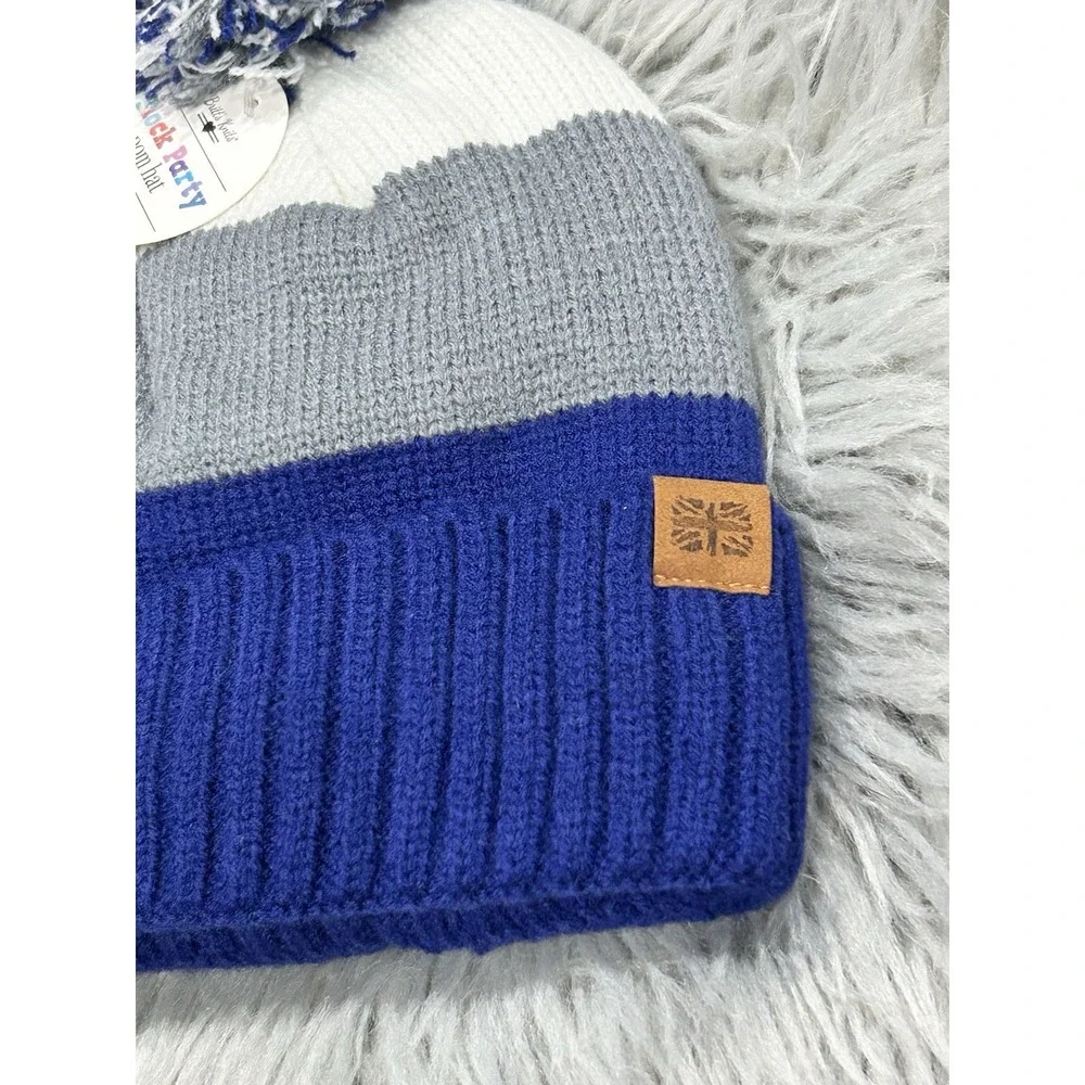 Kids Block Party Fleece Lined Pom Winter Hat‎ Size 3y+